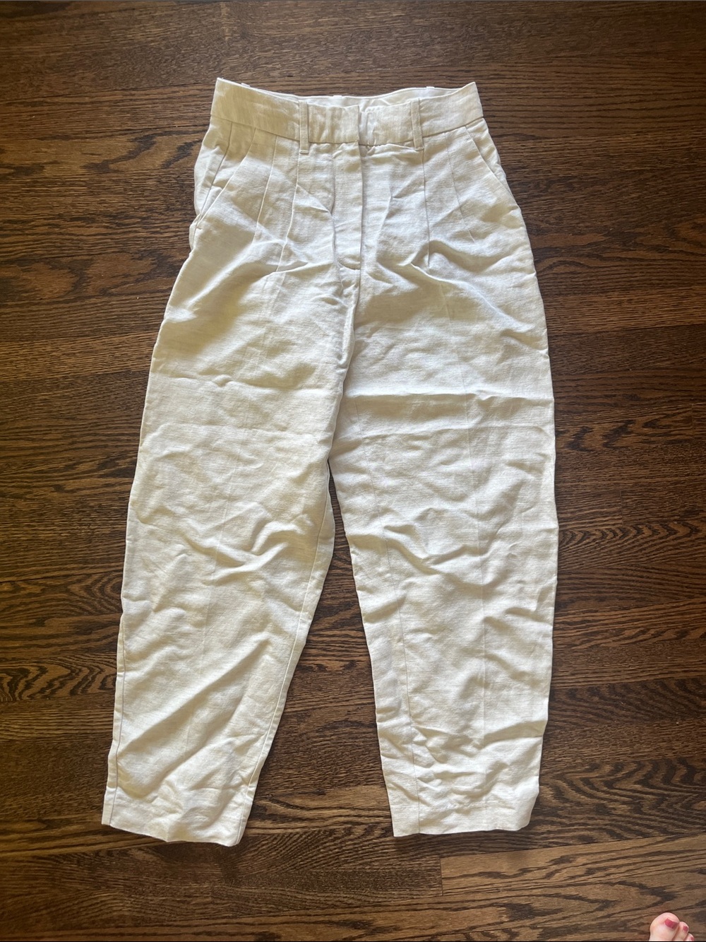 Wilfred/ Arritzia High Waist Pleated Crop Barrel leg linen effortless pants 2